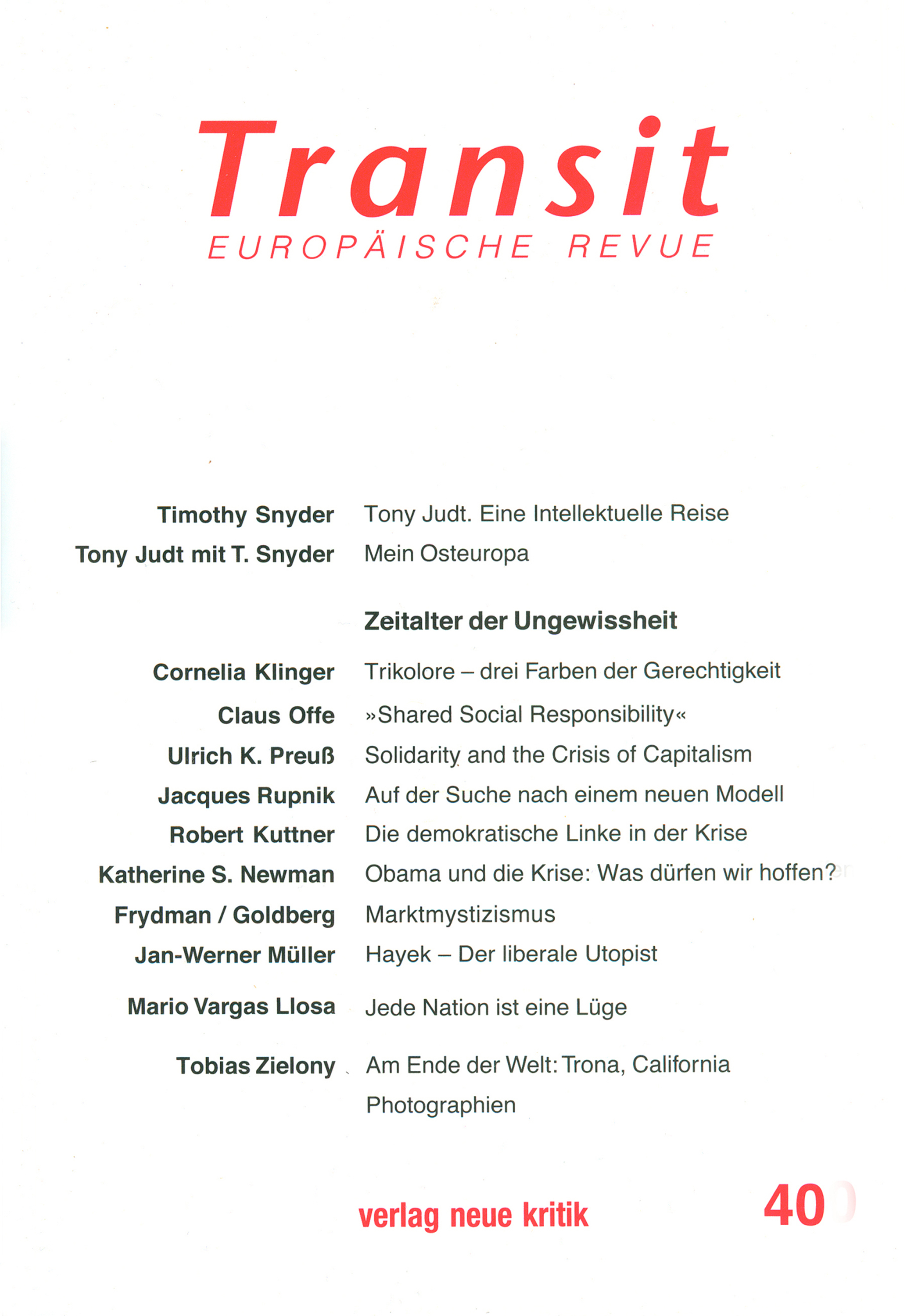 Transit 40. Europäische Revue